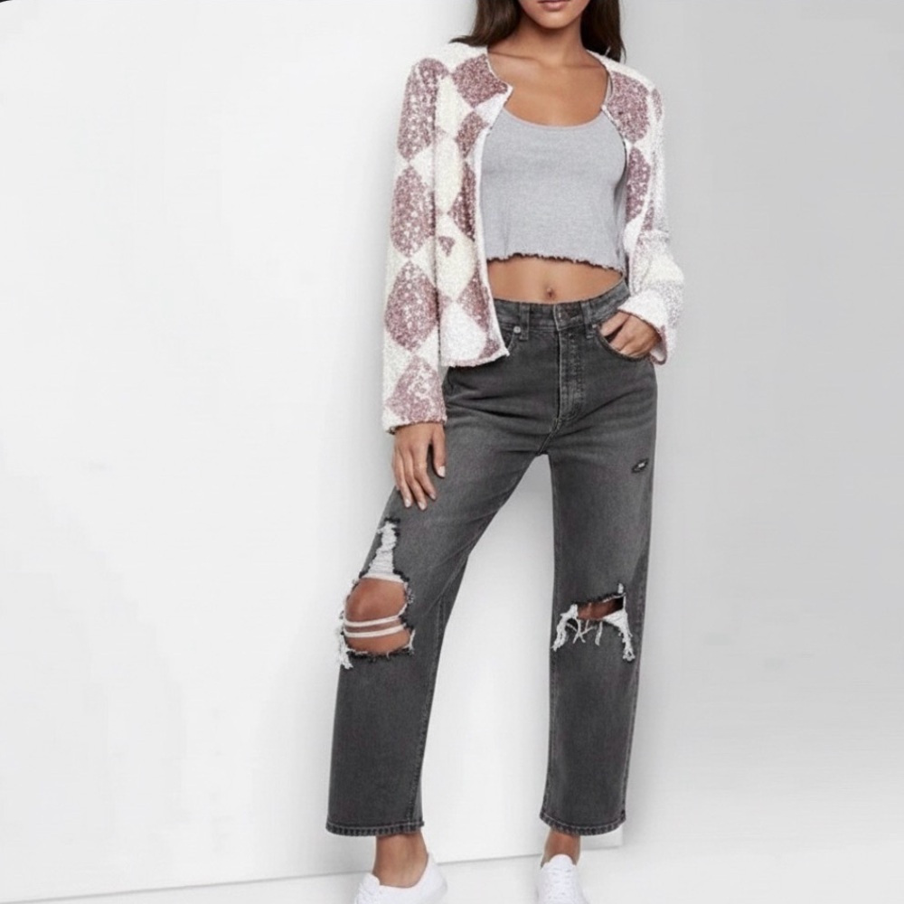 Wild Fable Highest Rise Distressed Mom Jeans Faded Black Ripped 10 Grunge Retro